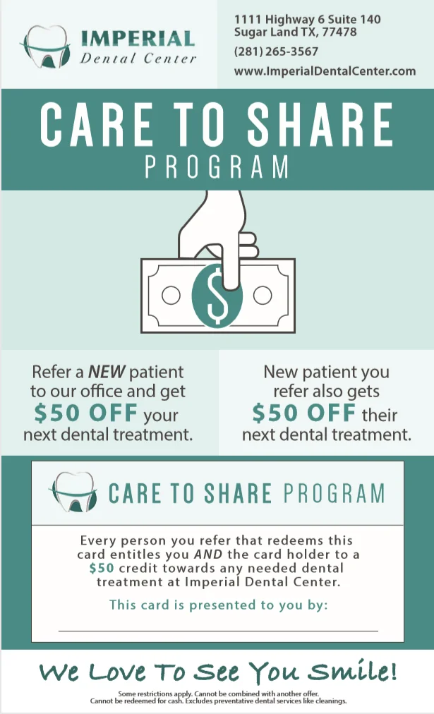 Dentist specials Sugar Land TX - Imperial Dental Center Coupon