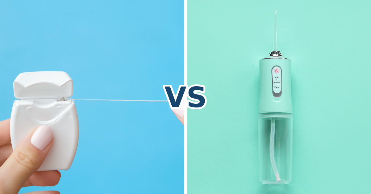 Water flosser versus string floss comparison.
